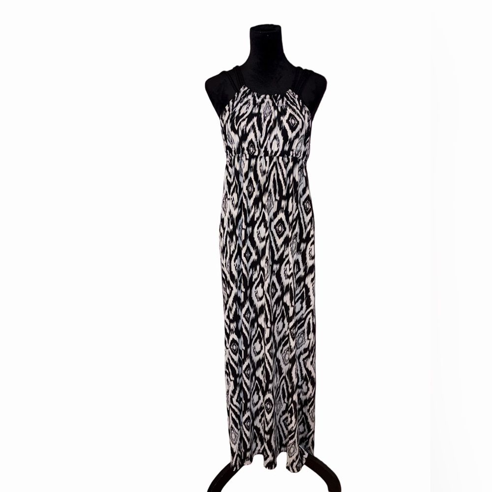 Apt 9 Black White Ikat Print Maxi Dress Sleeveless Stretch L